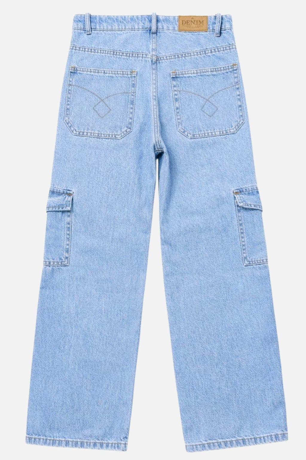 6 Pockets Mid-Light Blue Baggy Cargo Jean