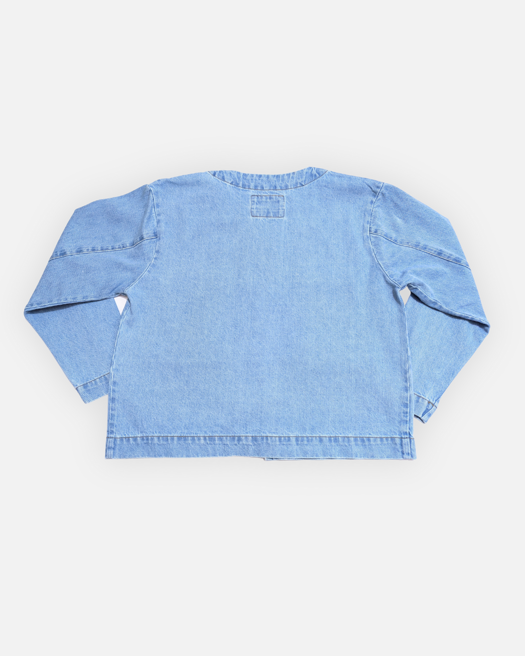 Collarless Light Wash Denim Chore Jacket