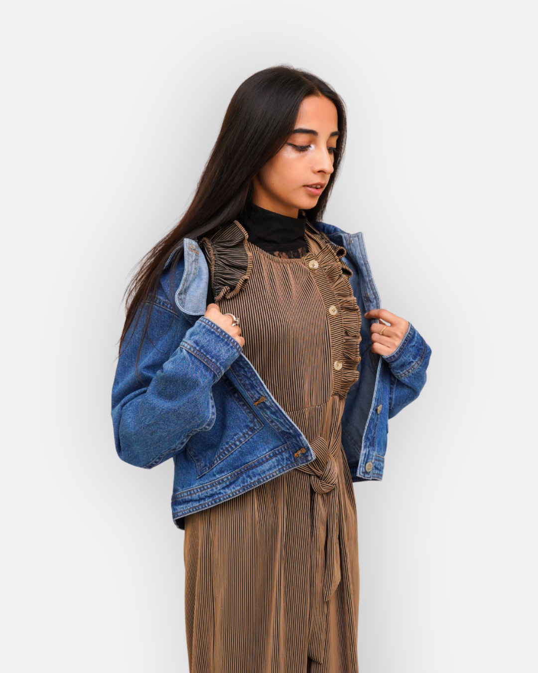 Mid-Blue Denim Jacket with Large Patch Pockets