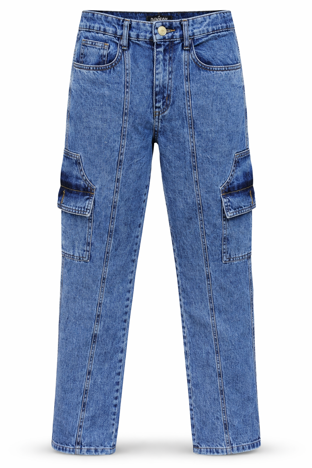 Men’s Classic Blue Cargo Denim Jean Straight-Leg with Side Pockets