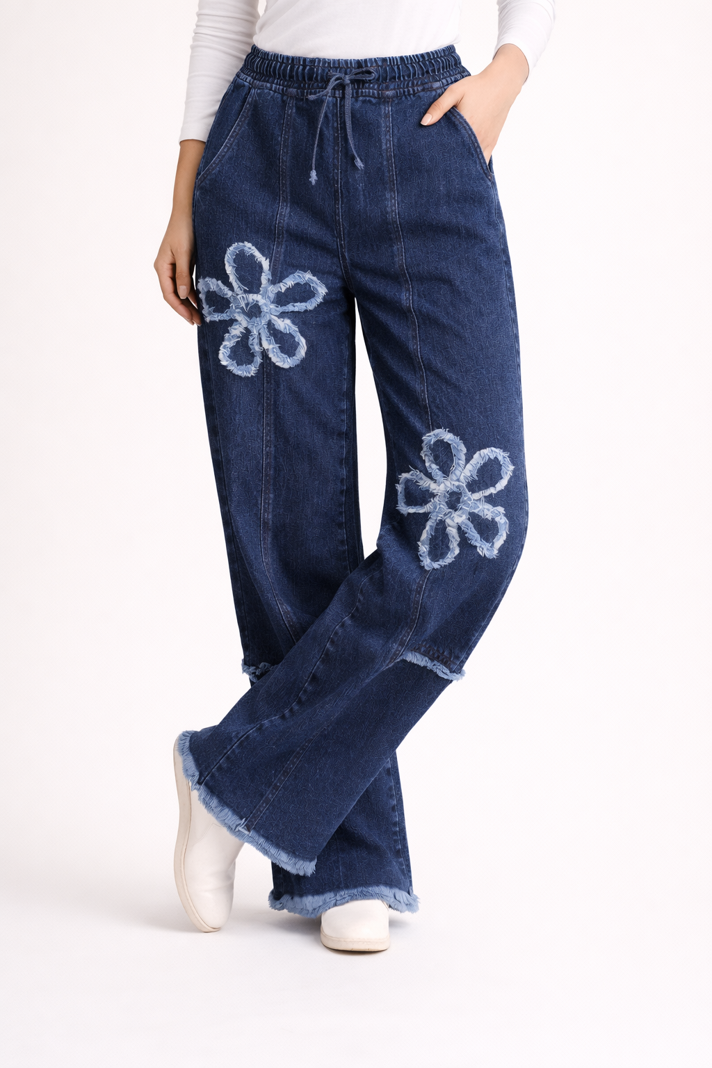 Floral Fray Wide-Leg Jean for Women