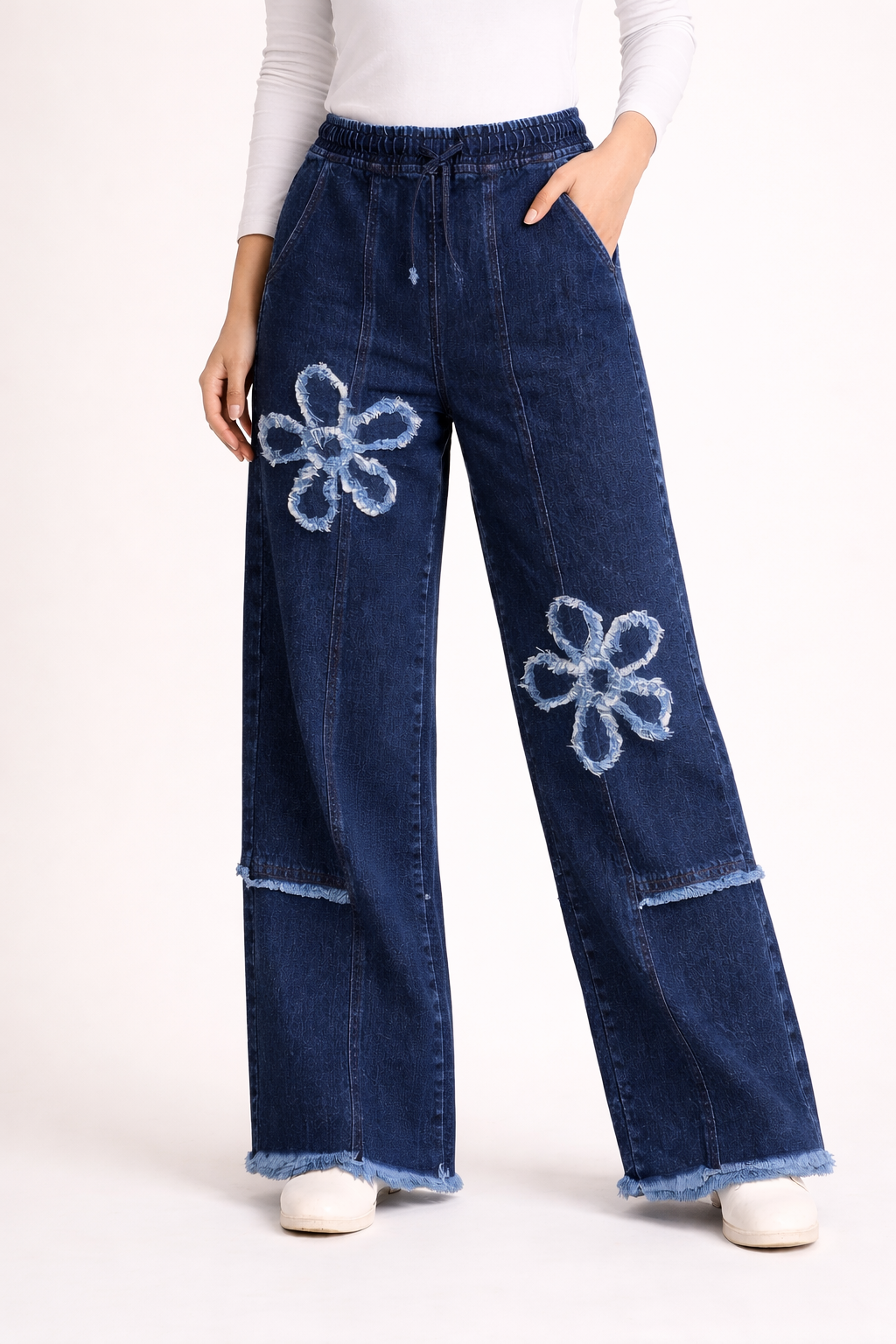 Floral Fray Wide-Leg Jean for Women