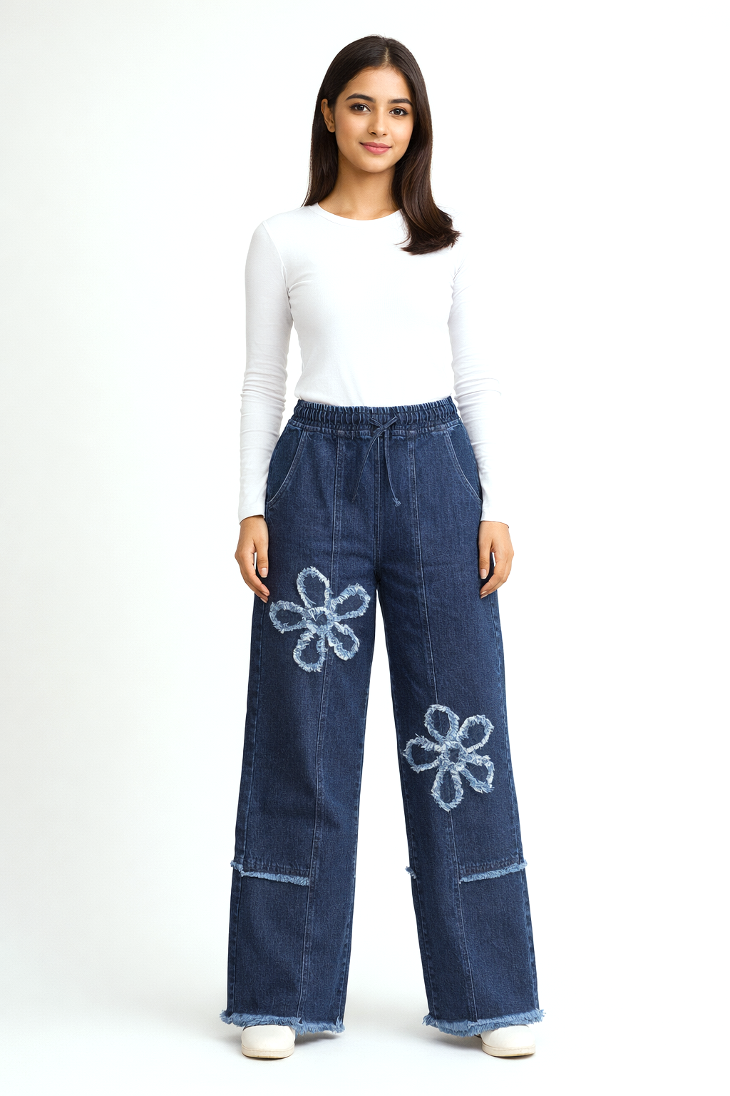 Floral Fray Wide-Leg Jean for Women