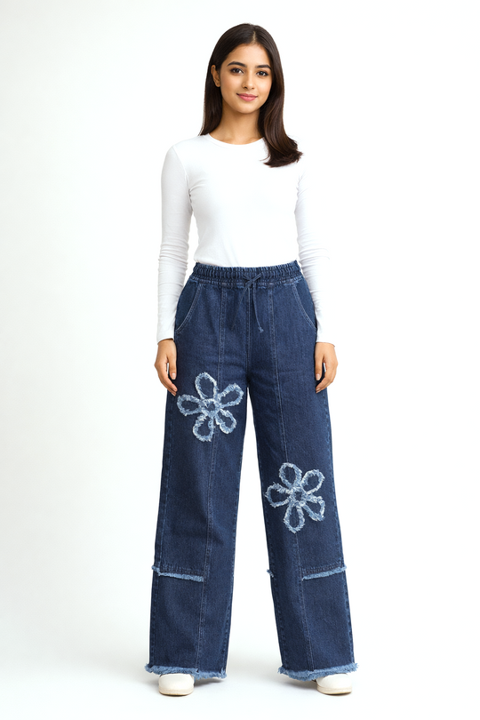 Floral Fray Wide-Leg Jean for Women