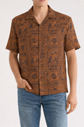 Men’s Brown Printed Short-Sleeve Shirt – Casual Button-Up