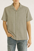 Men’s Olive Geometric Short-Sleeve Shirt – Casual Button-Up