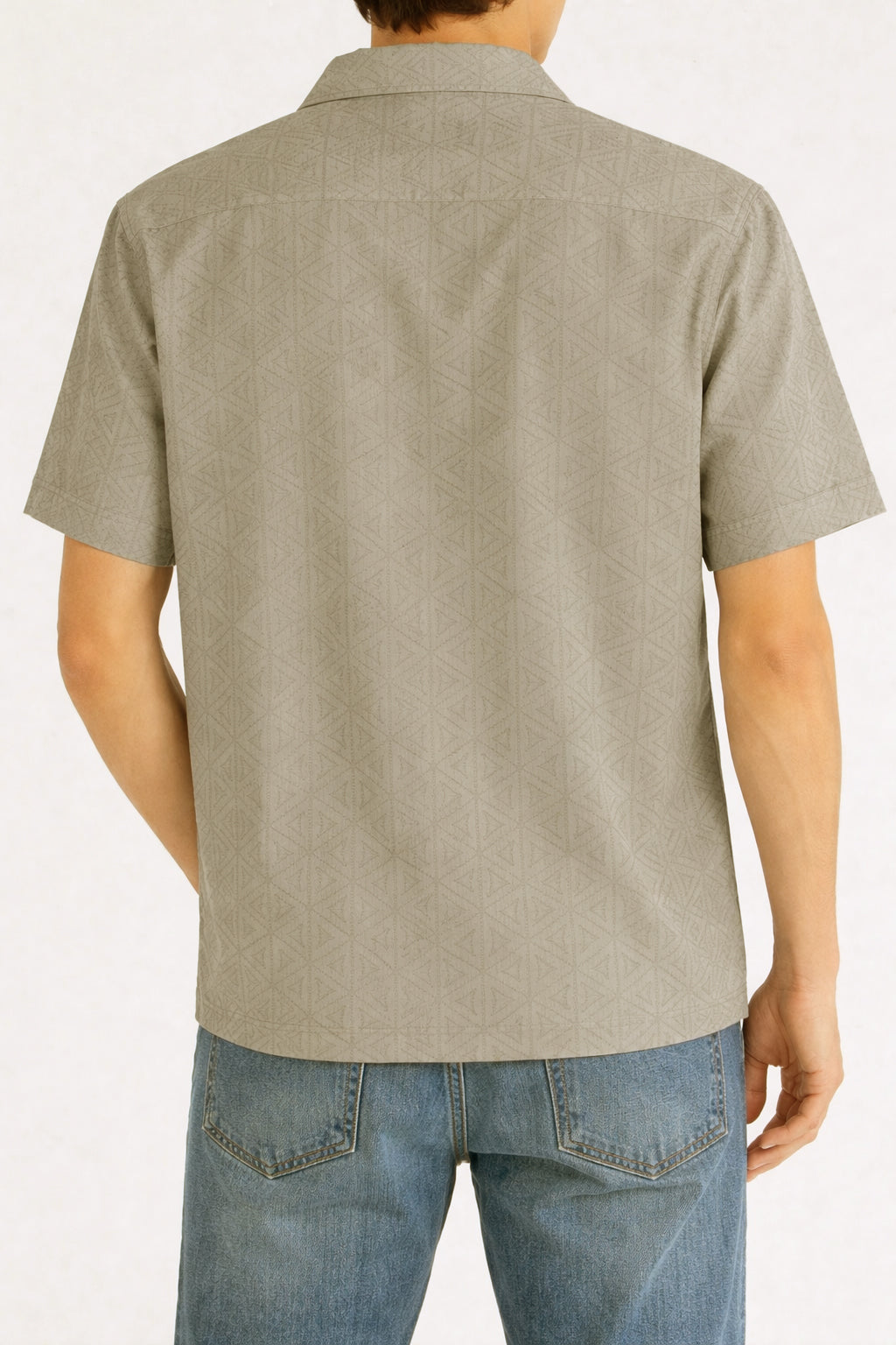 Men’s Olive Geometric Short-Sleeve Shirt – Casual Button-Up