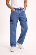 Men’s Classic Blue Cargo Denim Jean Straight-Leg with Side Pockets