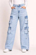 8 Pockets Light Acid Blue Baggy Cargo Jean