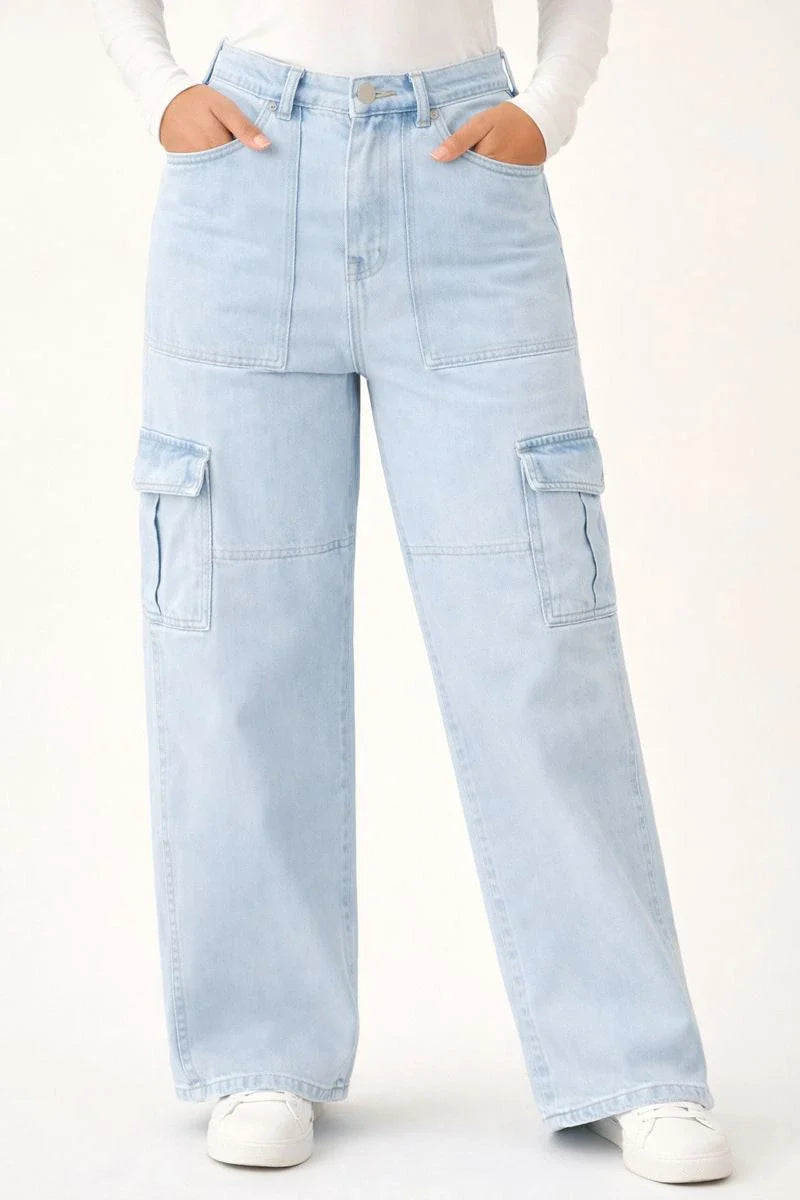 6 Pockets Light Blue Cargo Baggy Jean