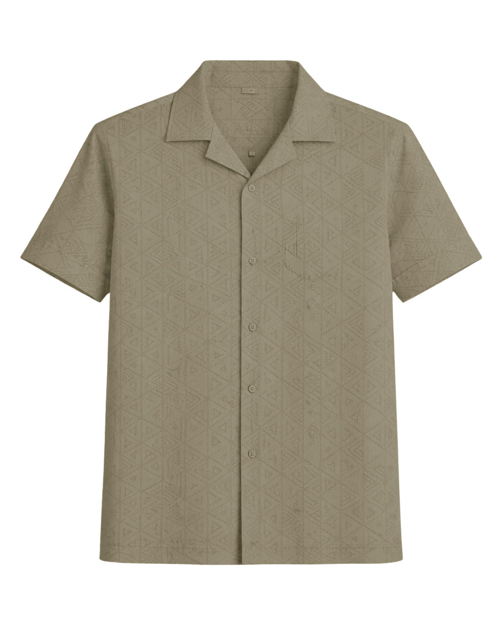 Men’s Olive Geometric Short-Sleeve Shirt – Casual Button-Up