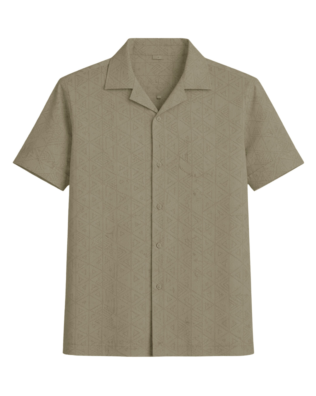 Men’s Olive Geometric Short-Sleeve Shirt – Casual Button-Up